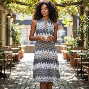 Tacera Allover Lace Chevron Striped Sleeveless Dress